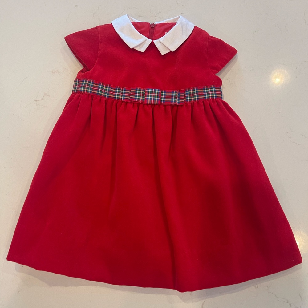 Florence Eiseman 9 Month red dress with plaid bow and white collar